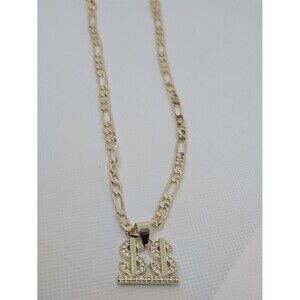 New 14K Gold Filled 17inch Figaro Chain W/ VVS Icy CZ Double Dollar Sign pendant